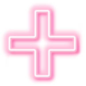 Graphic of a white medical cross with a neon pink glow 