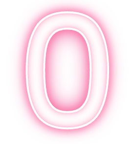 Graphic of a white 0 with a neon pink glow